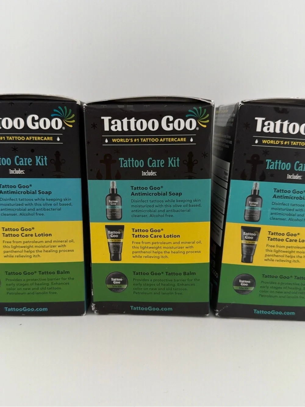 3 Tattoo Goo Care Kits Antimicrobial Cleansing Soap Lotion Salve In Each Box